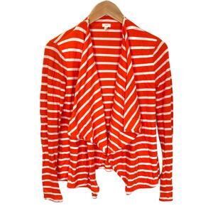 J Crew Always Drapey Open Flyaway Cardigan Red White Stripe Knit Cotton XS